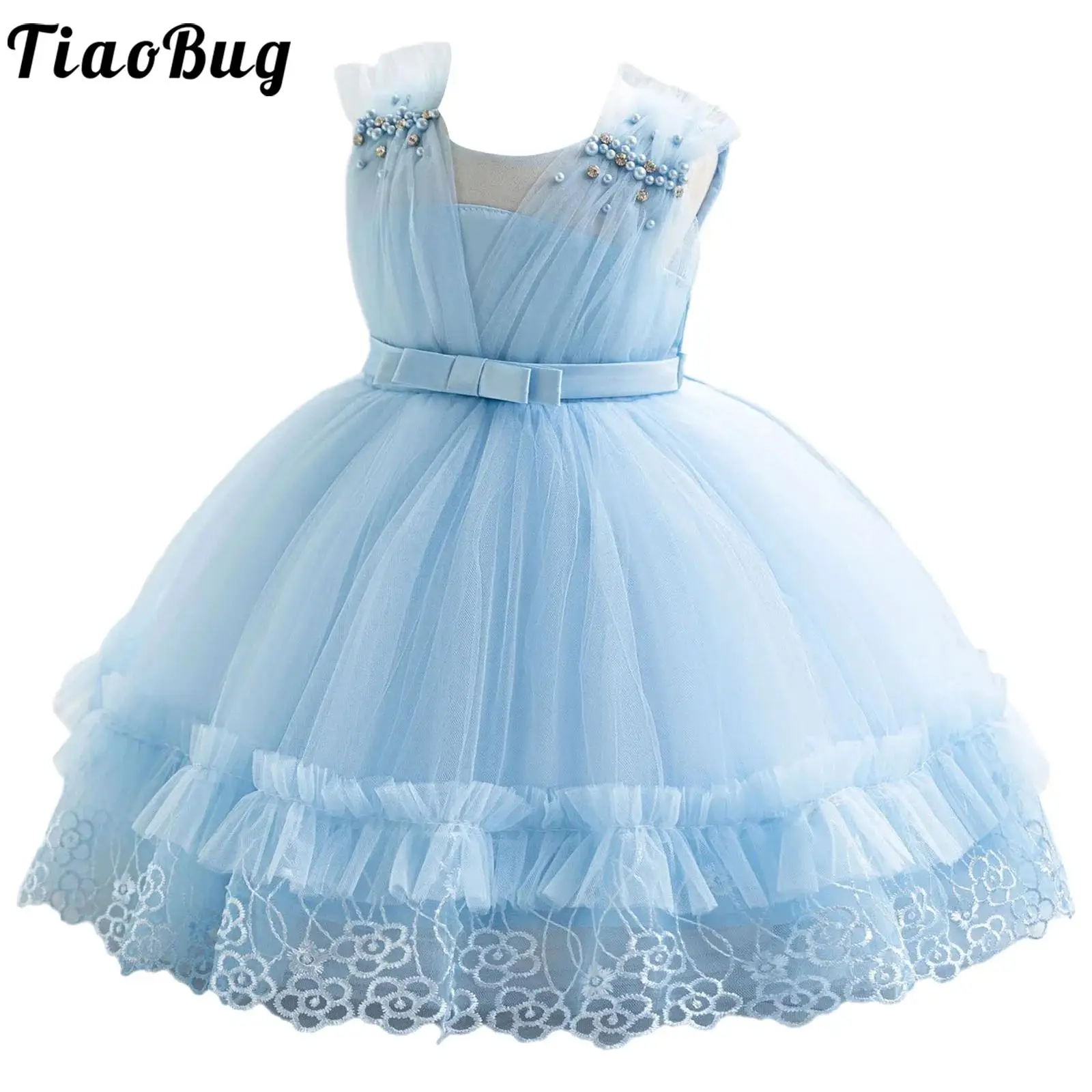 Robe de princesse en tulle avec nœud papillon pour tout-petits, robe de Rhformelle, fête d'anniversaire, mariage, reconstitution historique, fleur, bébé, filles