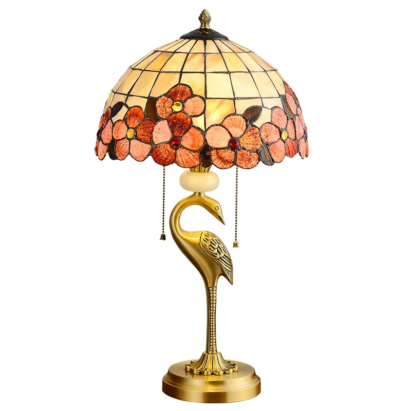 

American style, all copper, desk lamp, retro, European style, living room, study, handmade, shell, decoration