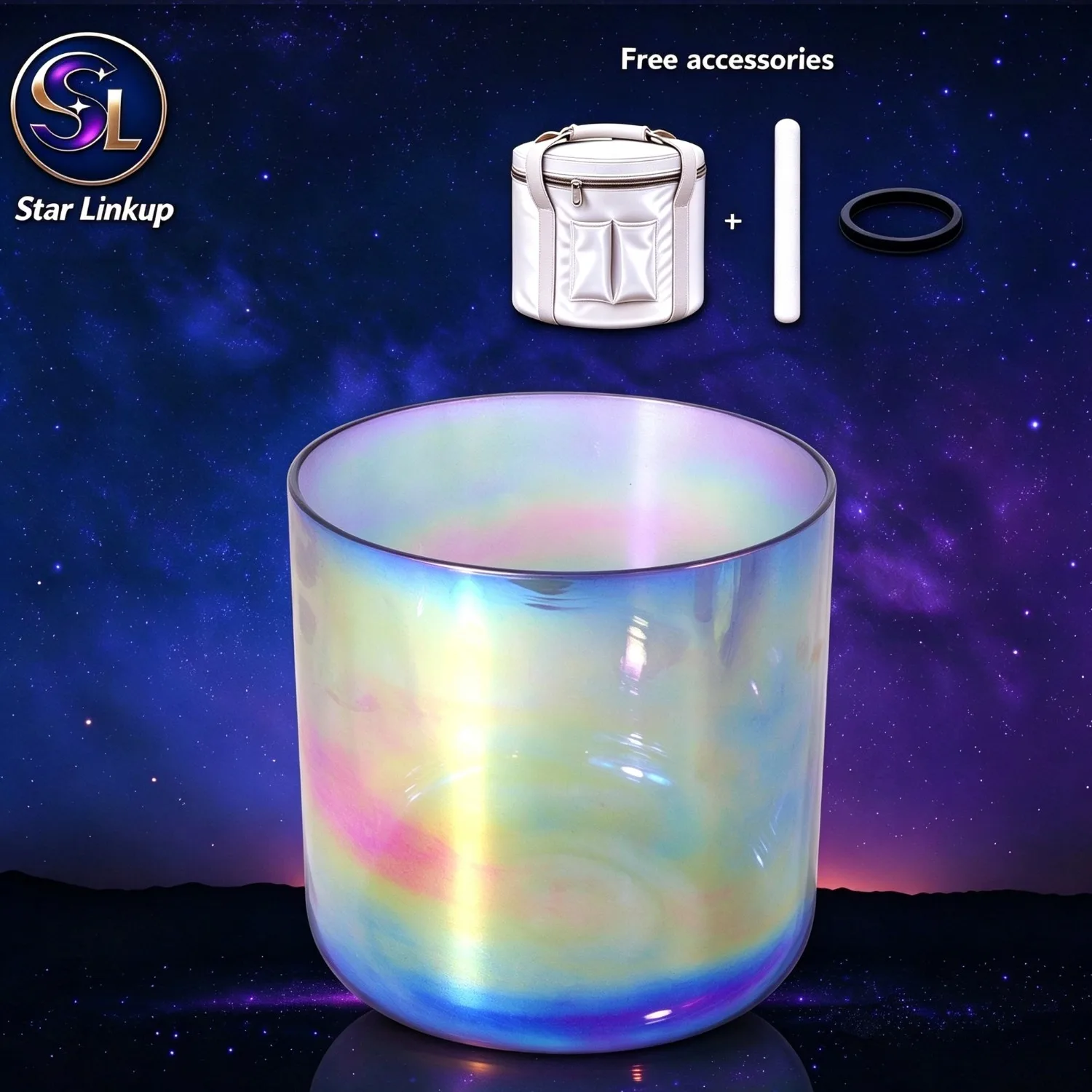 Star Linkup Galaxy Aura Quartz Crystal Singing Bowl with Bag, Mallet, O-ring, Sound Healing Bowl for Meditation Yoga Sound Bath