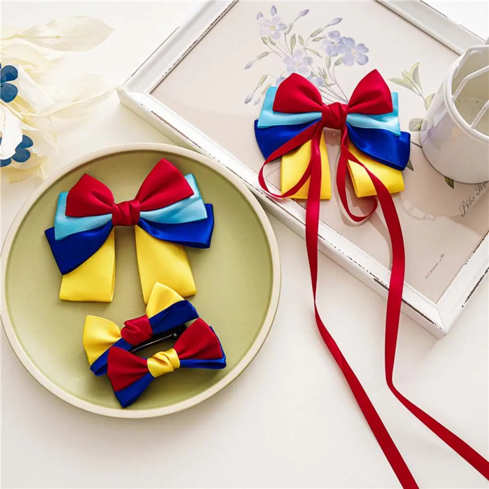 Lovely Cute Gift Blue Yellow Red Princess Bow Ribbon Satin Ribbon Barrette Hairpins Korean Style Bow Hair Clips