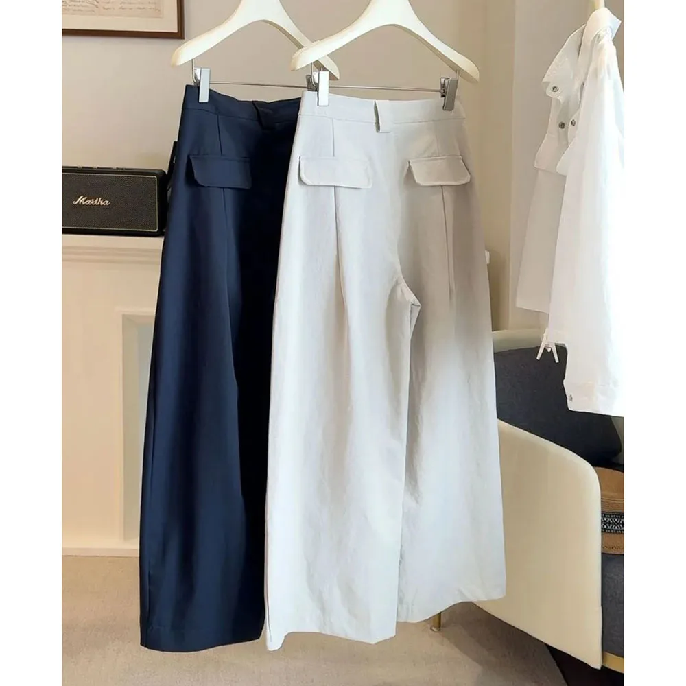 New Cotton Casual Wide Leg Pants Women Spring Autumn Korean High Waist Pear Shaped Trousers Female All-Match Loose Straight Pant