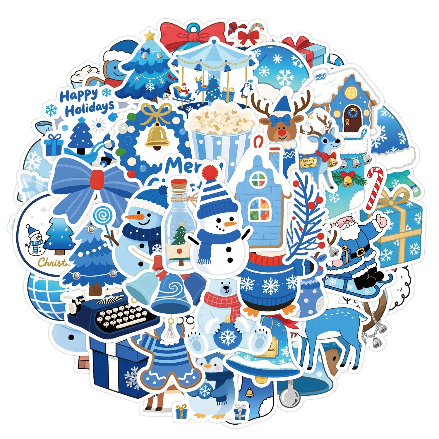 

10/50PCS Blue Warm Winter Christmas Graffiti Stickers Ins Decals DIY Phone Scrapbook Luggage Helmet Kid Toy Waterproof Sticker