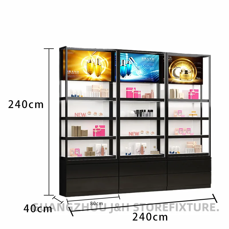 customized.Factory Wholesaler Customized Shopping Mall Wall Mounted Cosmetic Showcase Cosmetic Store Furniture Display Cabinet