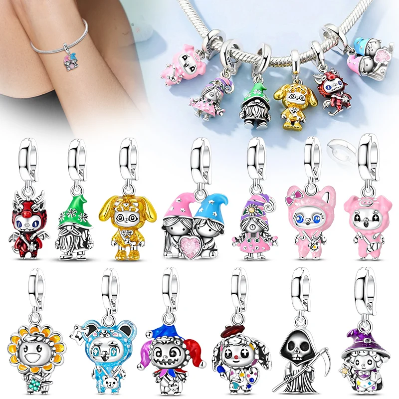 New 925 Sterling Silver Charms Pink Girl Puppy Costume Doll Universal Buckle Charm Bead Pendant Fit Original Bracelet Women Gift