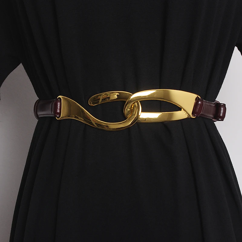 Fashionable Hook Pull-Up Adjustment Two-Layer Cowhide Belt Women's Embellishing Dress Jacket Casual and Versatile Belt