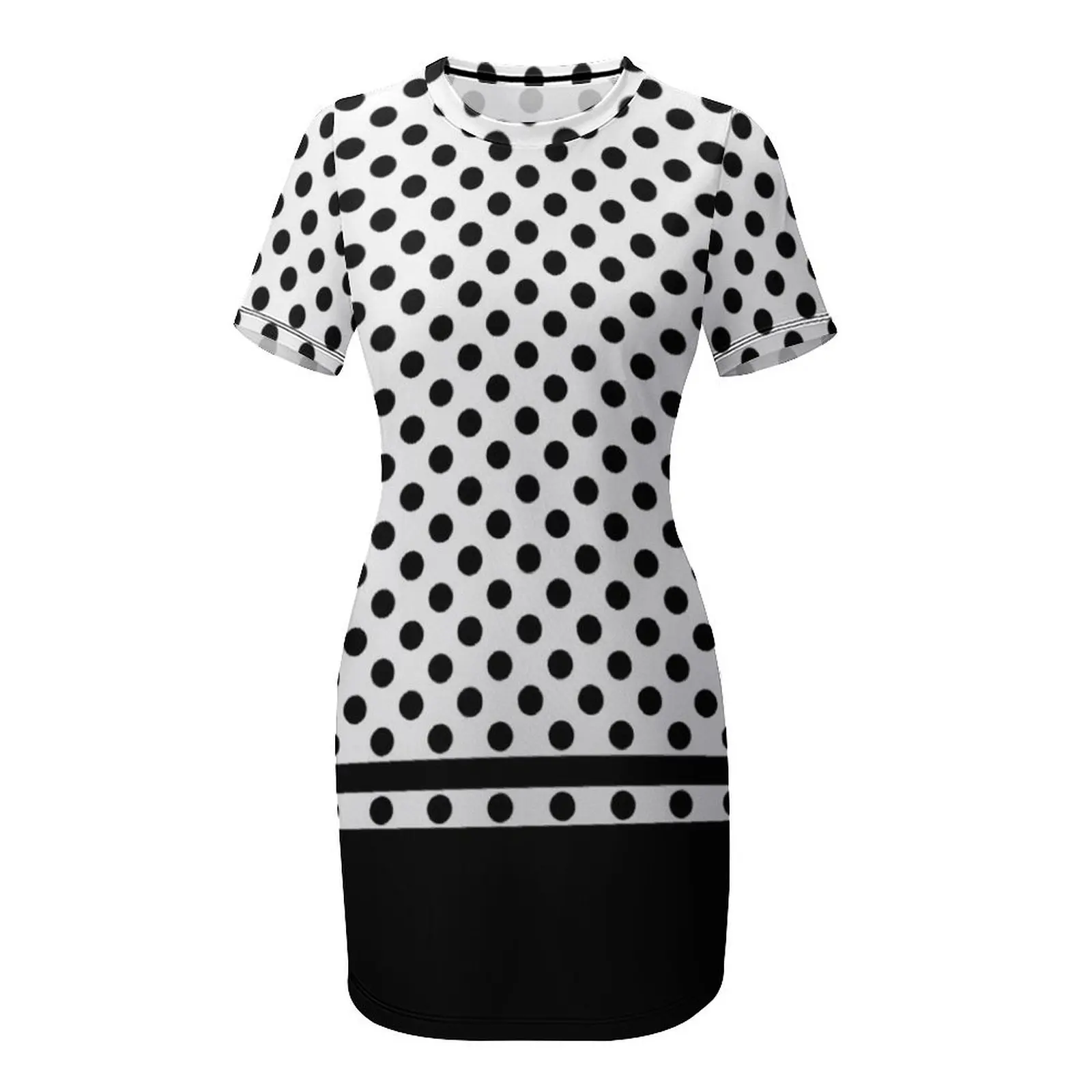 Robe d'été à manches courtes pour femmes, motif à pois, blanc et noir