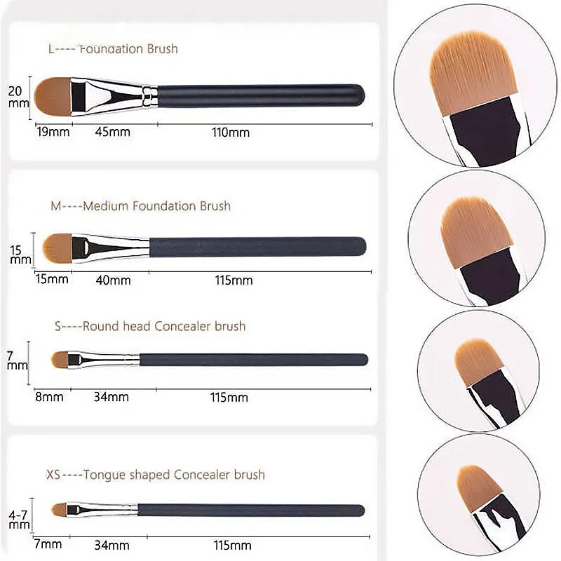 4 tipos de tamaños, brochas de maquillaje, delineador de ojos, brocha para contorno de nariz para mujeres, brochas correctoras para sombra de ojos para todos los HZS16