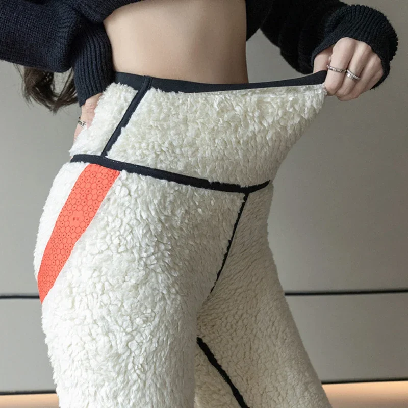 الخريف الشتاء الصوف بطانة طماق الدافئة النساء عالية الخصر مطاطا اليوغا الرياضة القرش السراويل النساء الجوارب السوداء السراويل الحرارية #2