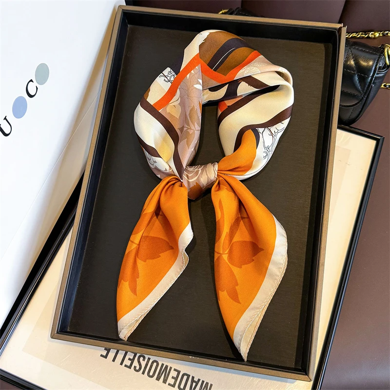 

14mm 100% Twill Silk Square Scarf for Women 65cm Neck Tie Neckerchief Double side Female Foulard Headband Hijab Shawl Bandana