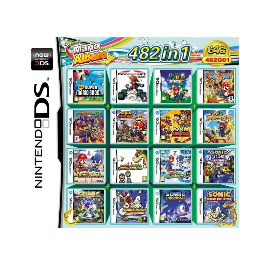 All-in-One DS-Spielkassette 4300/520/500/486/482 in 1 Super Combo DS-Spielkarte Englische Version für DS Lite DSi 2DS 3DS New 3DS