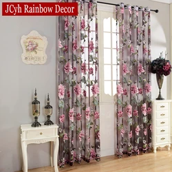 Floral Home Fabric Sheer Tulle Curtains For Living Room Luxury Bedroom Kitchen Door Curtains For Window Black Cortinas Drapes