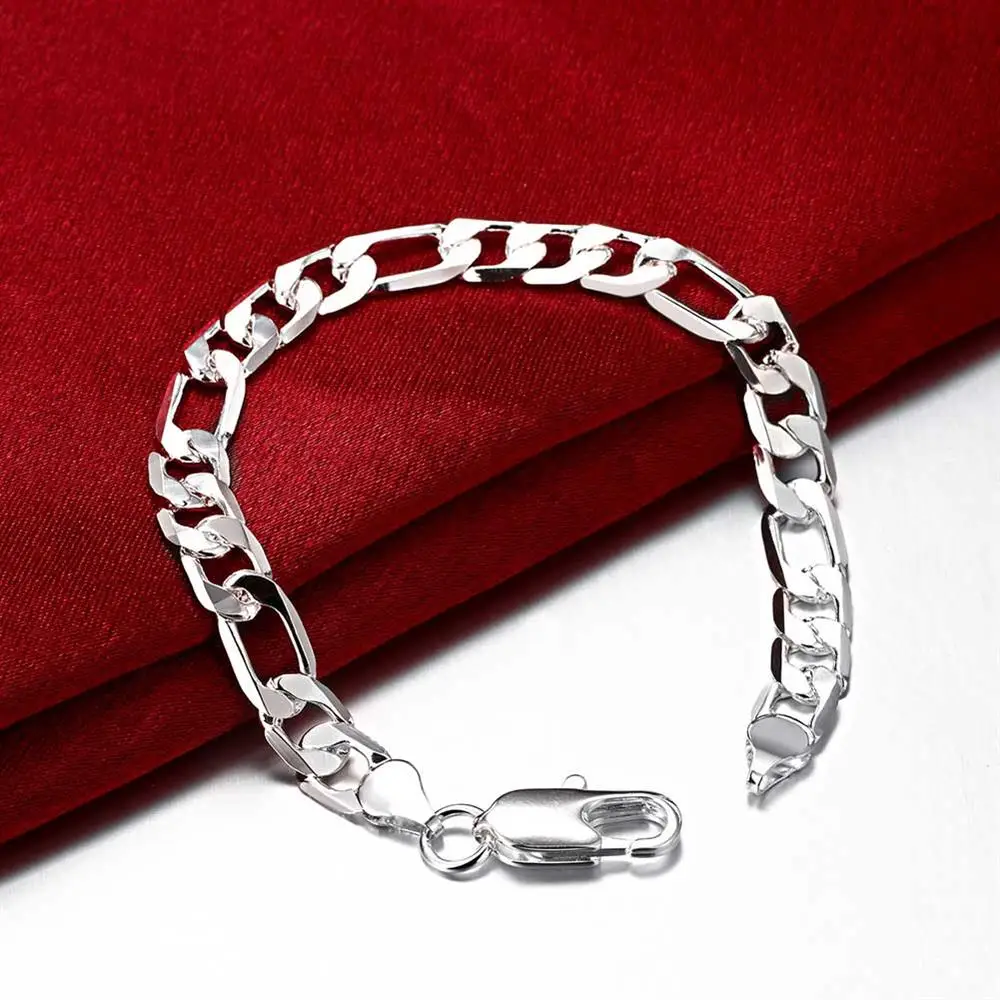 Bracelets et collier en argent regardé 925 pour hommes et femmes, ensemble de bijoux à breloques, chaîne de 8mm, cadeaux de fête nobles, mode de mariage, chaud