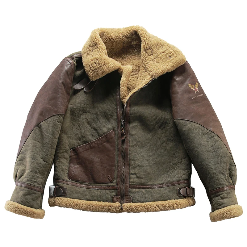 

B3 Куртка-бомбер из овечьего меха, винтажная стирка, зимние теплые кожаные куртки