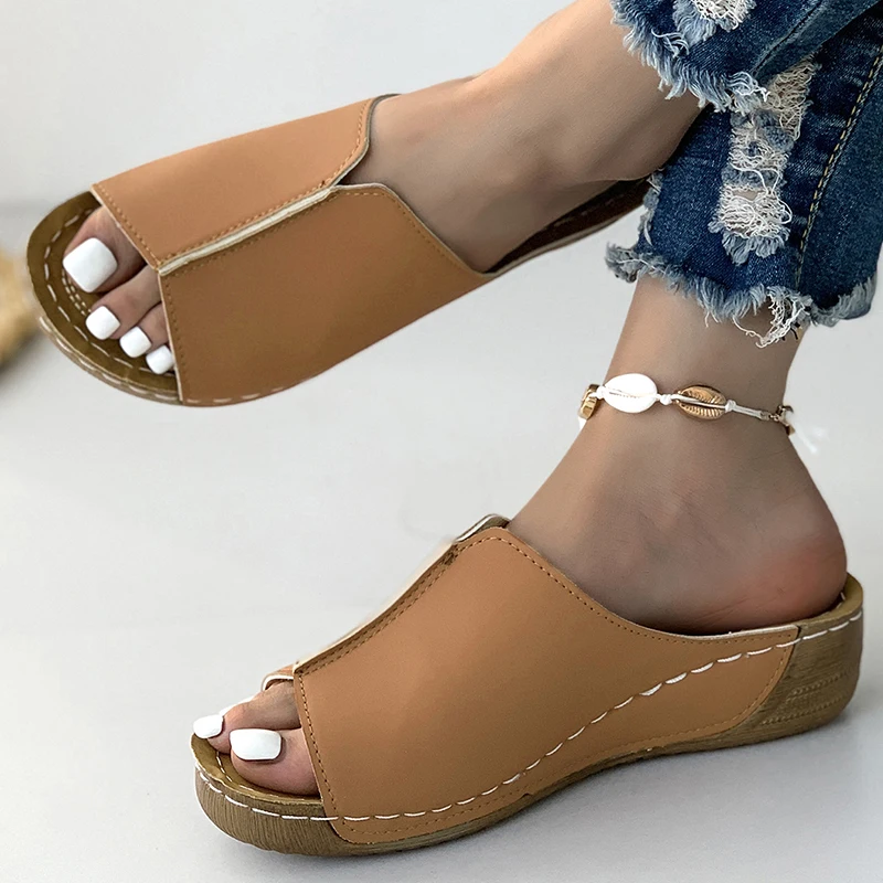 

Сандалии женские на танкетке, повседневные пляжные тапочки, без застежки, обувь на лето