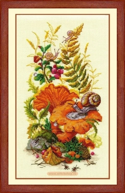 Cross Stitch Kit Golden Hands 002 Snails on Mushrooms 27-42  28ct 32ct 14ct Metallic fabric  Cloth hand Embroidery Material Kit