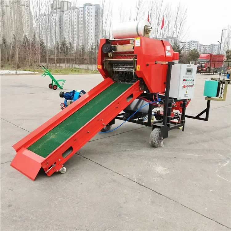 Coated Motor Automatic Baler And Straw Wrapper Silage Grass Bale Packing Machine For Sale