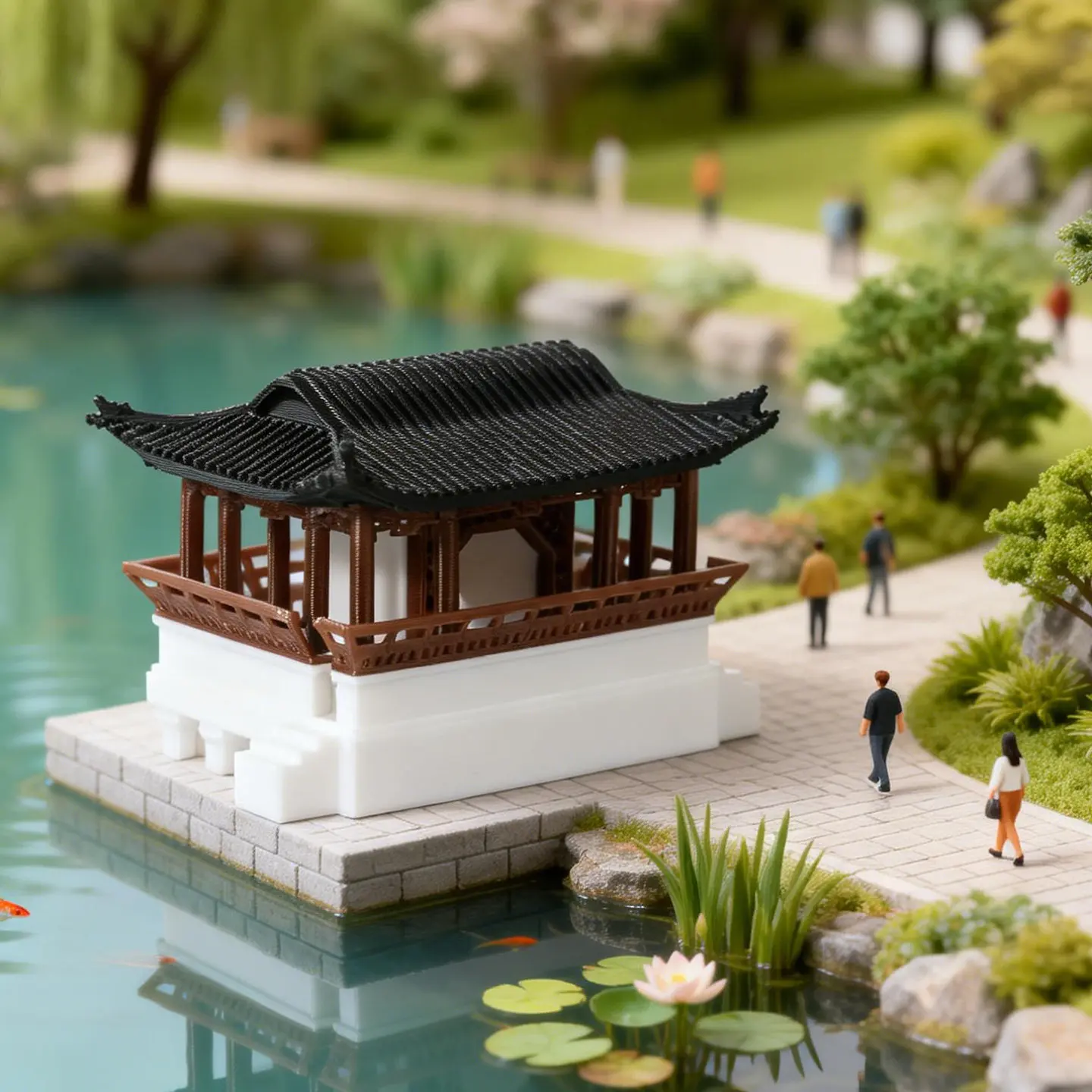 Chinese Classical Garden Miniature Landscape Decoration Water Land Tank Fish Tank Bonsai Pavilion Micro Diorama Hobby Crafts