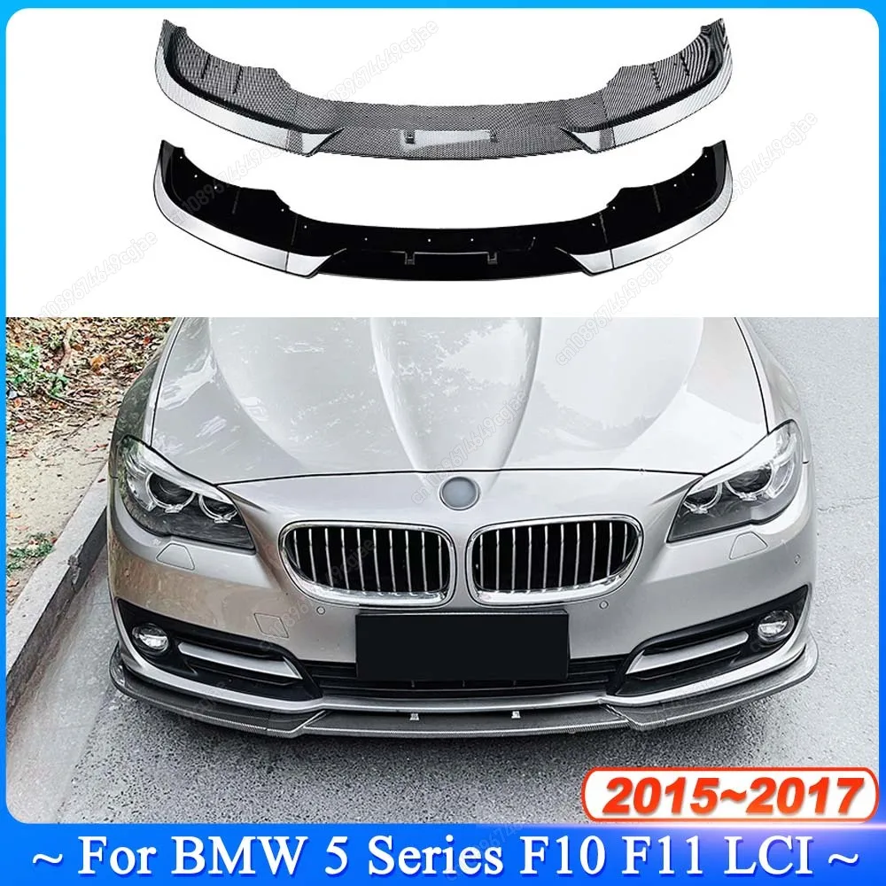 ABS Black / Carbon Look Tuning 3Pcs Car Front Bumper Spoiler Lip Lower Splitter For BMW 5 Series F10 F11 LCI 2015-2017 Body Kits