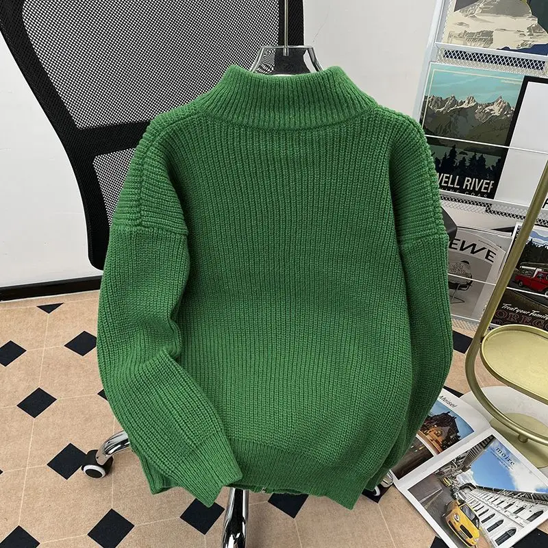 سترة شتوية محبوكة للرجال Jaet Thiened سترة كاجوال بياقة واقفة معطف تريكو صوفي دافئ مزخرف بسحاب... #4