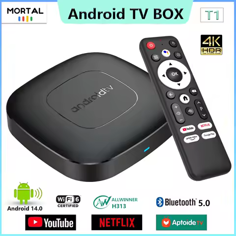 Mortal T1 WIFI6 Voice Control Smart TV Box Android14 AllwinnerH313 Home Theater 2G8G16G Bluetooth 4K Free Live TV Set Top Box