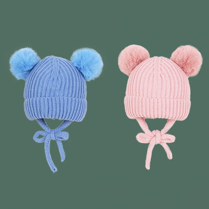 

Pompom Winter Baby Hats Cute Beanies Caps Ear Protection Knitted Boys Girls Headwraps Warm Kids Crochet Infant Kids Headwear