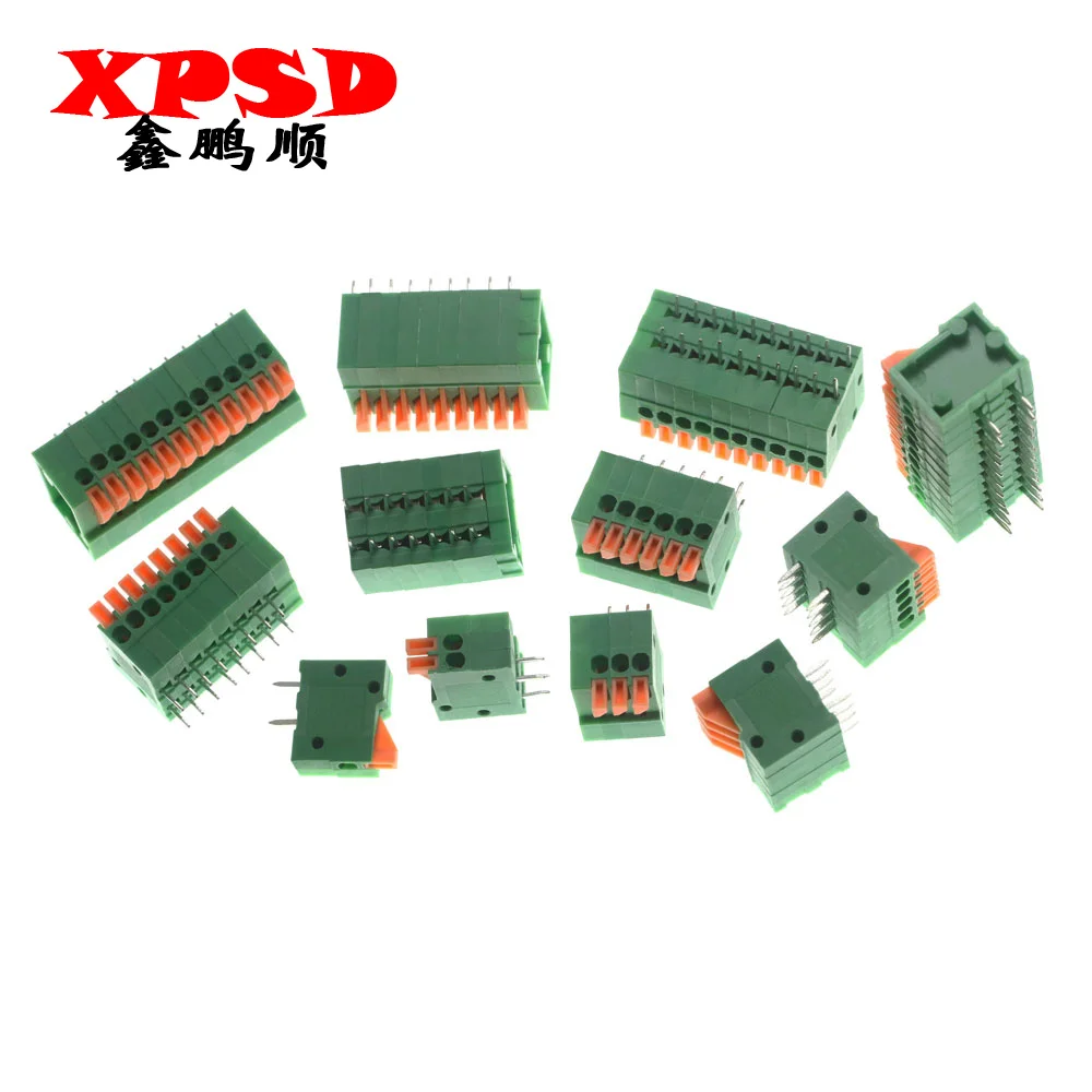 10Pcs 2.54mm Pitch KF141V KF141R Push-in Spring Screwless Terminal Block Straight/Bent Foot 1/2/3/4/5/6/7/8/9/10P PCB Connector