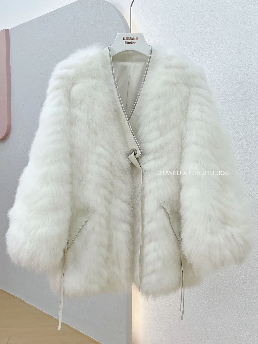 Winter Medium Long Braided Fox Fur Coat Female Young Fluffy Jacket Knitted Thick Warm Casual V-neck Long Sleeve Women's Clothing