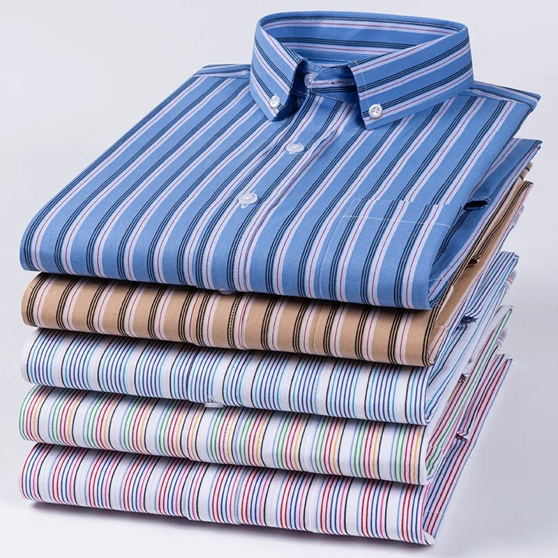 Fashion korean popular clothes thin plus 9xl 100%cotton long-sleeve shirts for men slim fit casual plain shirt soft striped tops