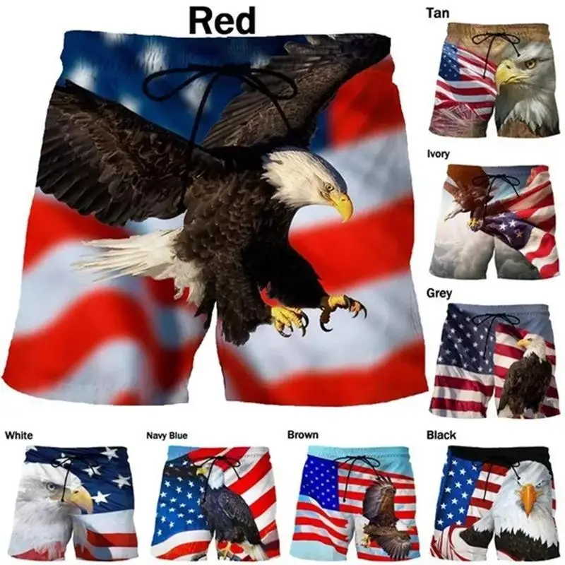 American Eagle Flag Emblem Beach Shorts Men 3D Printing Board Shorts Swimsuit homme 2023 Summer Swim Trunks Cool Kids Ice Shorts