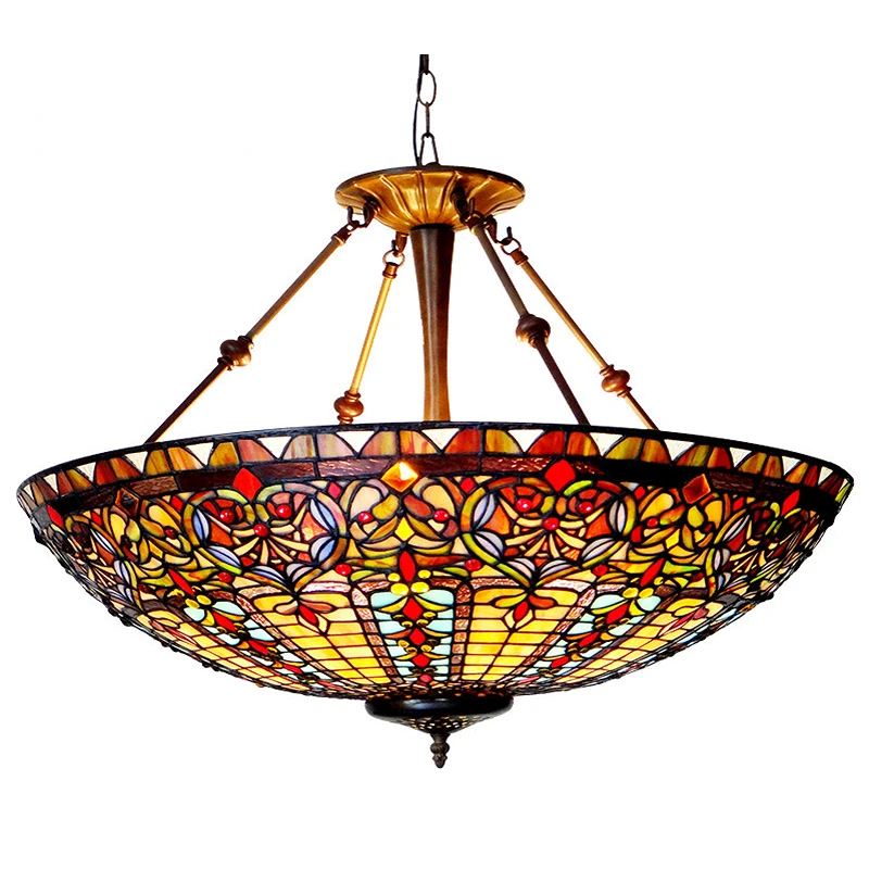 Tiffany Baroque Pendant Light Vintage Stained Glass Lampshade LED Decor Hanging Light Dining Living Room Ceiling Pendant Light