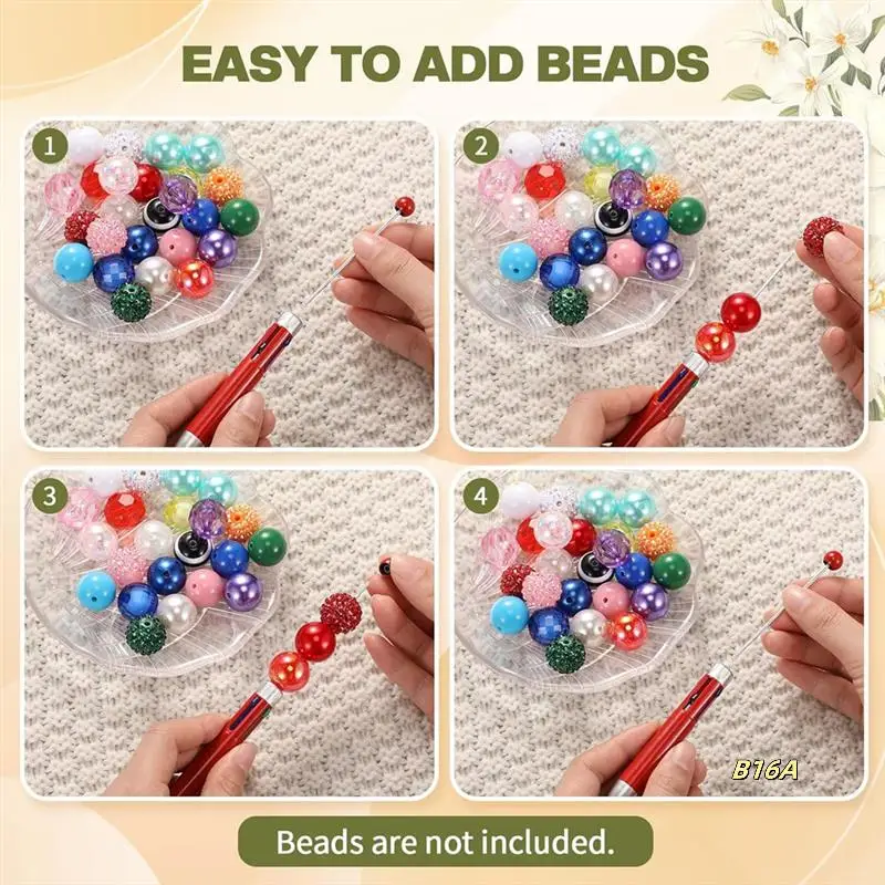 

50Pc Plastic Beaded Pens Bulk Multicolor Cute 1.0Mm Beaded Pens 4-In-1 Beaded Ballpoint Pens Making Graduation Supplies A