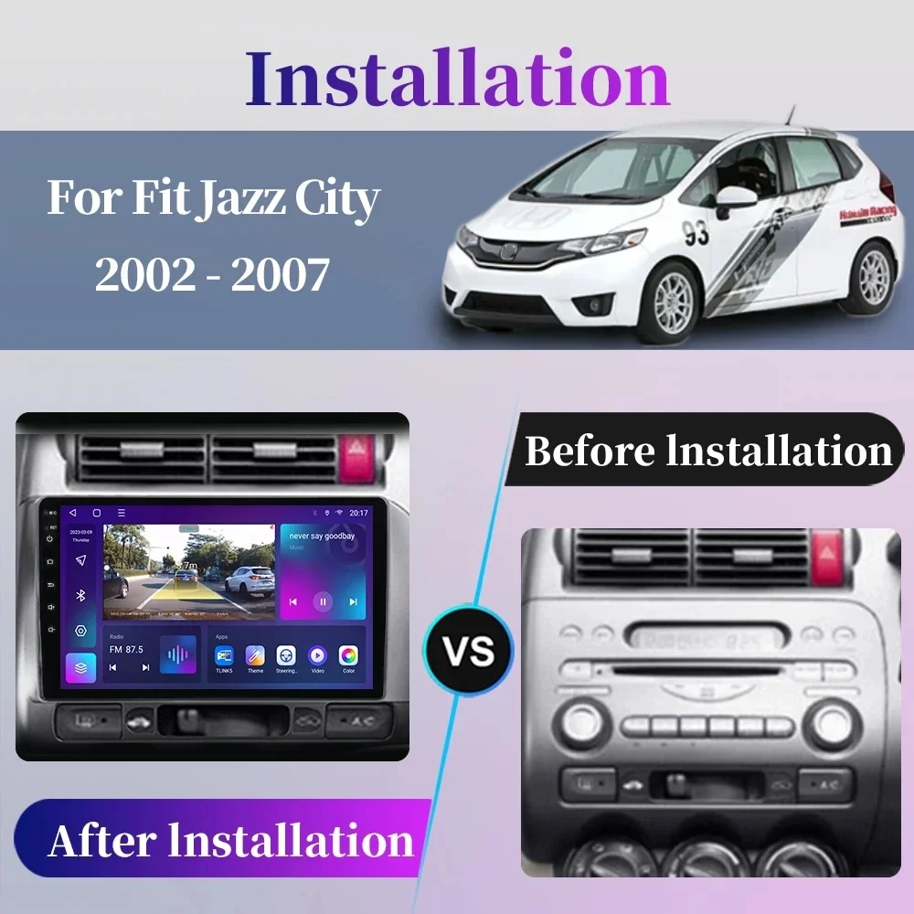 Car Stereo Multimedia Player 2Din Android For Honda Fit Jazz City 2002 2003 2004 2005 2006 2007 Autoradio Radio Wireless Carplay