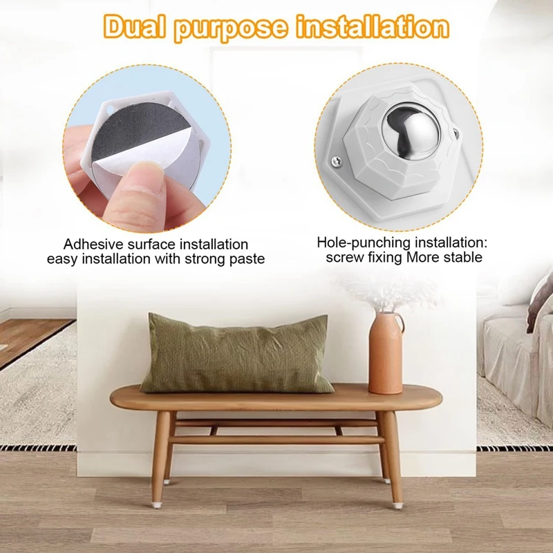 Mini ruedas giratorias autoadhesivas para electrodomésticos pequeños, rodillos de acero inoxidable (12 piezas, blanco), fáciles de usar