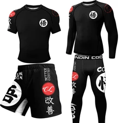 New Rashguard Jiu Jitsu For Men MMA T-shirt +Pant 4PCS/Set Brazilian Grappling Bjj Boxing Sport Compression Clothings MMA Shorts