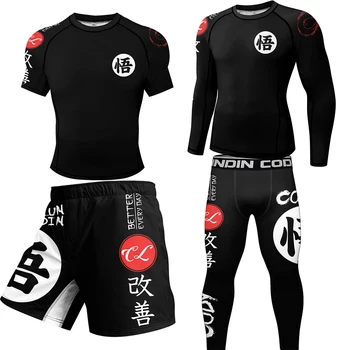 Neue Rashguard Jiu Jitsu Für Männer MMA T-shirt + Hose 4 Teile/satz Brasilianische Grappling Bjj Boxen Sport Kompression Kleidung MMA Shorts