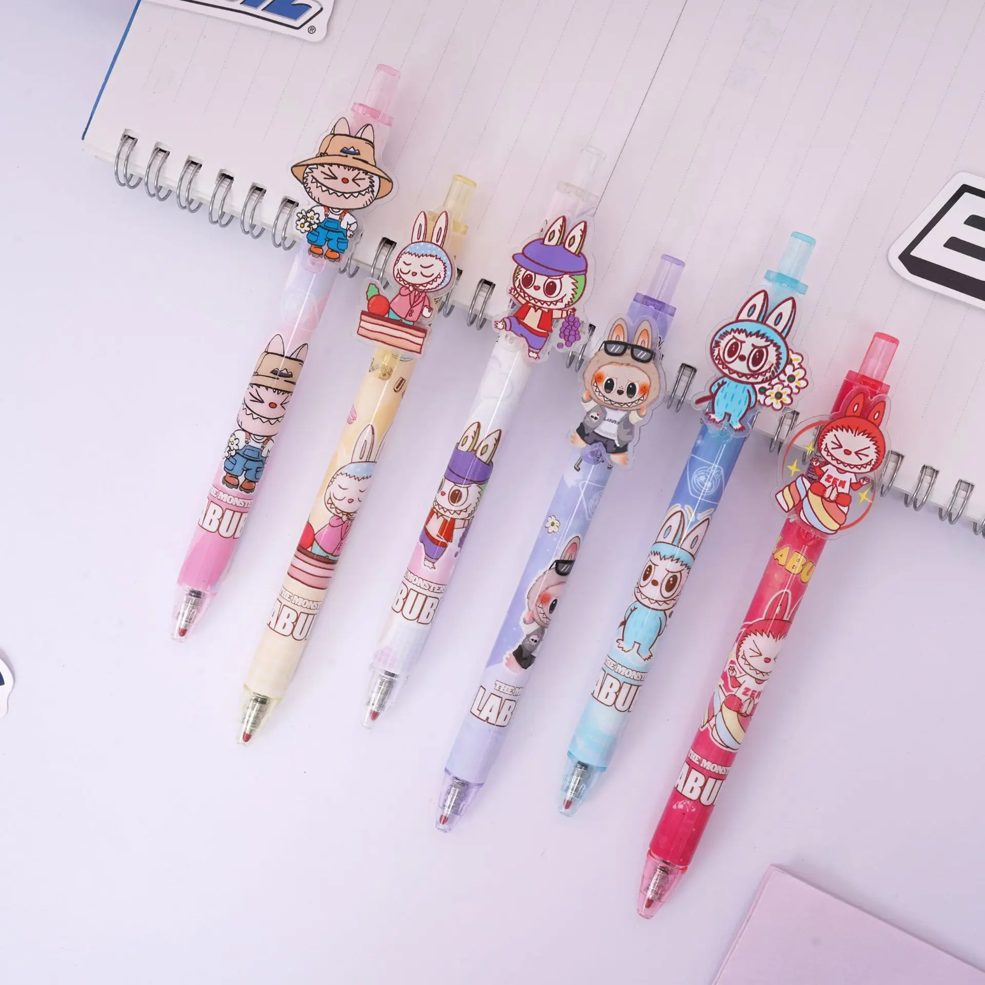 6Pcs Labubu The Monsters Kawai Gel Pens Set Cute 0. 5mm Black Pen Cartoon School Student Stationery Supplies Gifts