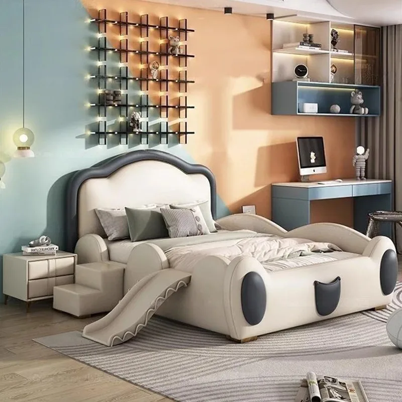 

Modern Simple Luxury Children's Bed with Guardrail Topic Armrest Solid Bed Designer Cute Cartoon Single Bed Toddler سرير أطفال