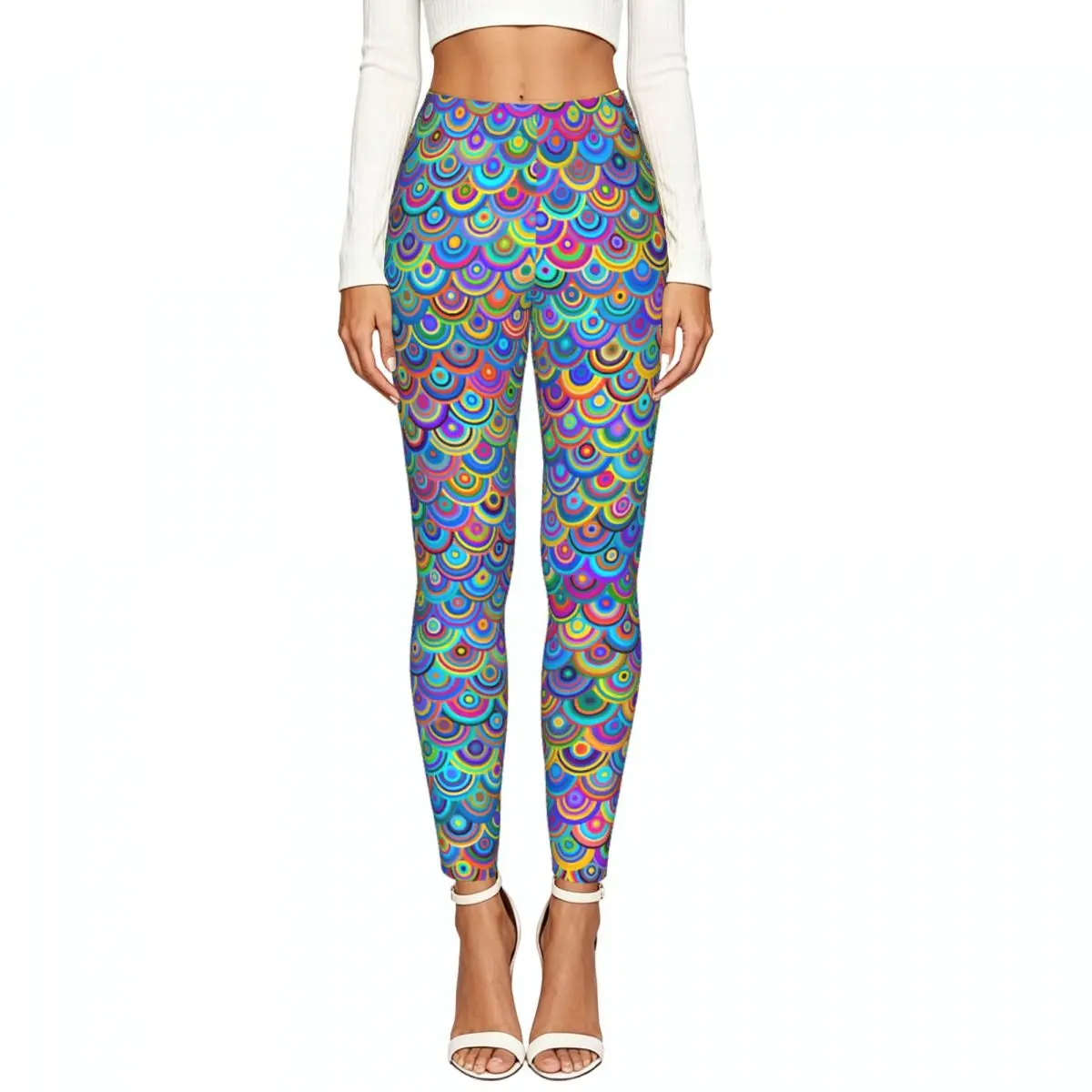 Casual Ladies Slim Leggings Rainbow Chain Mail Dragon Scales Background Elastic High Waist Sports Daily Wear Trousers
