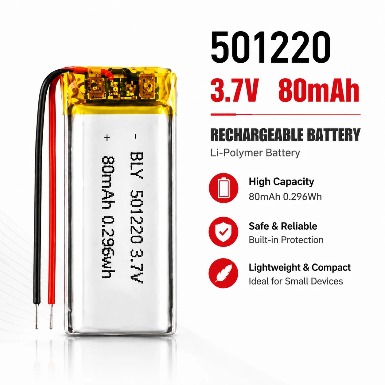 501220 3.7V 80mAh Polymer Lithium Rechargeable Battery for Bluetooth Headset Watch Beauty Instrument 100% Real Capacity