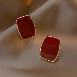 Burgundy Vintage Acrylic Stud Earrings Simple Square Earrings For Women Fashion Jewelry Drop Glaze Earrings