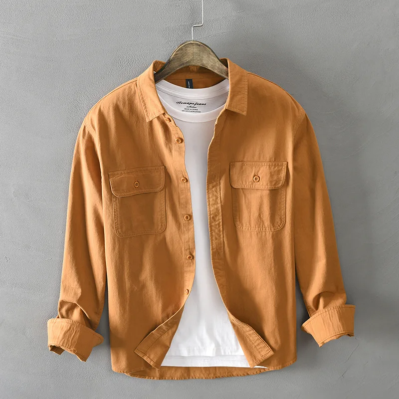 Z102 Men's Casual Cotton Long Sleeve Shirt Jacket Thickened Fleece Autumn  Collar Nine Points Sleeve Special Wide Fit