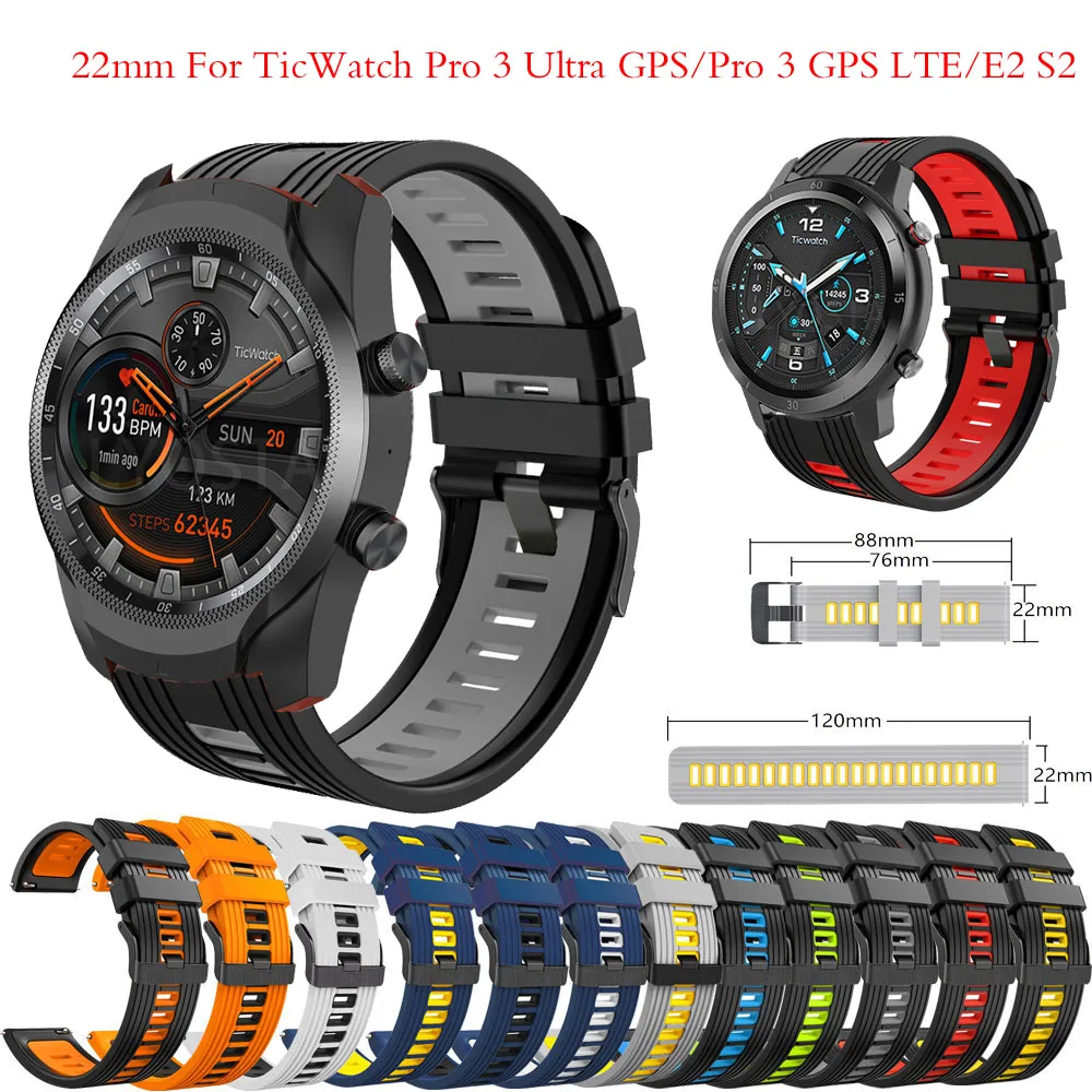 Quente 22mm pulseira de relógio inteligente para ticwatch pro 3 ultra gps 2020 pulseira de pulso para ticwatch e2 s2 gtx pulseira de silicone correa