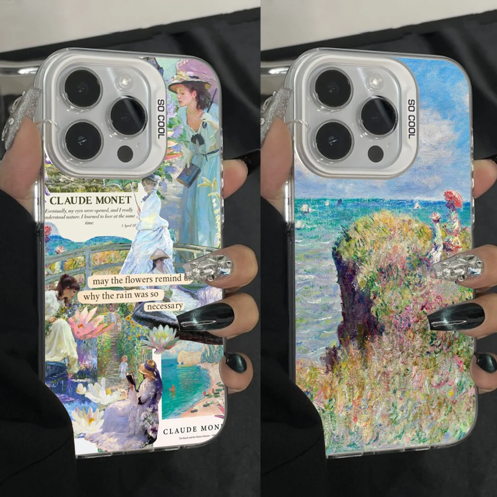 

Claude Monet Oil Painting Phone Case For iPhone 16,15,14,13,12,11,Pro,Max,Plus,Mini,XS Anti Fall Gray Silver Matte Hard Bumper