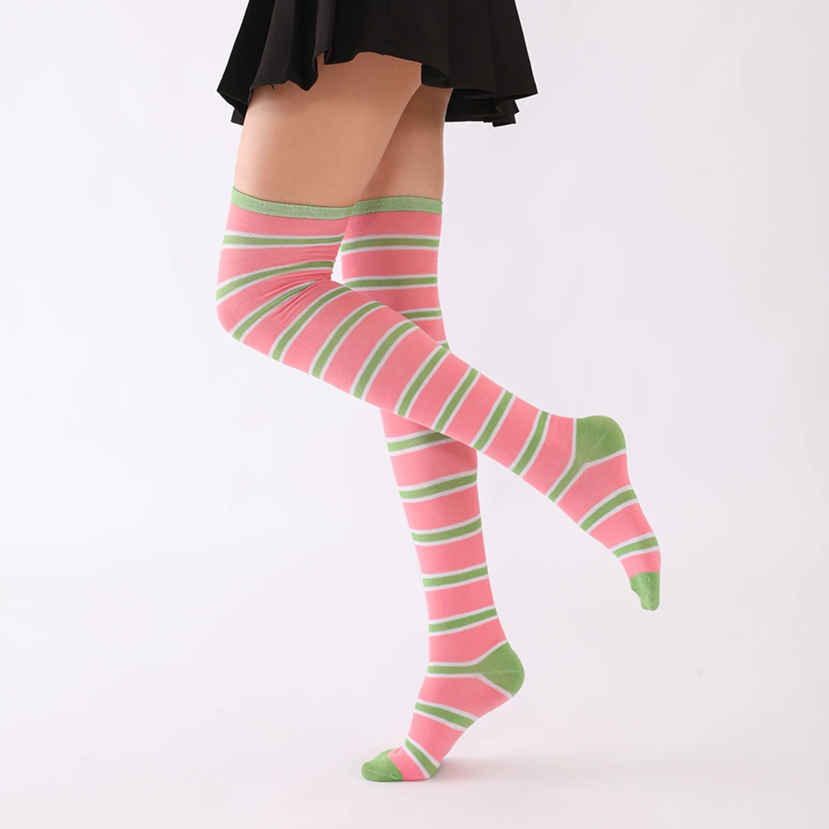 1 pair of ladies' day-striped spice girl knee-length stockings