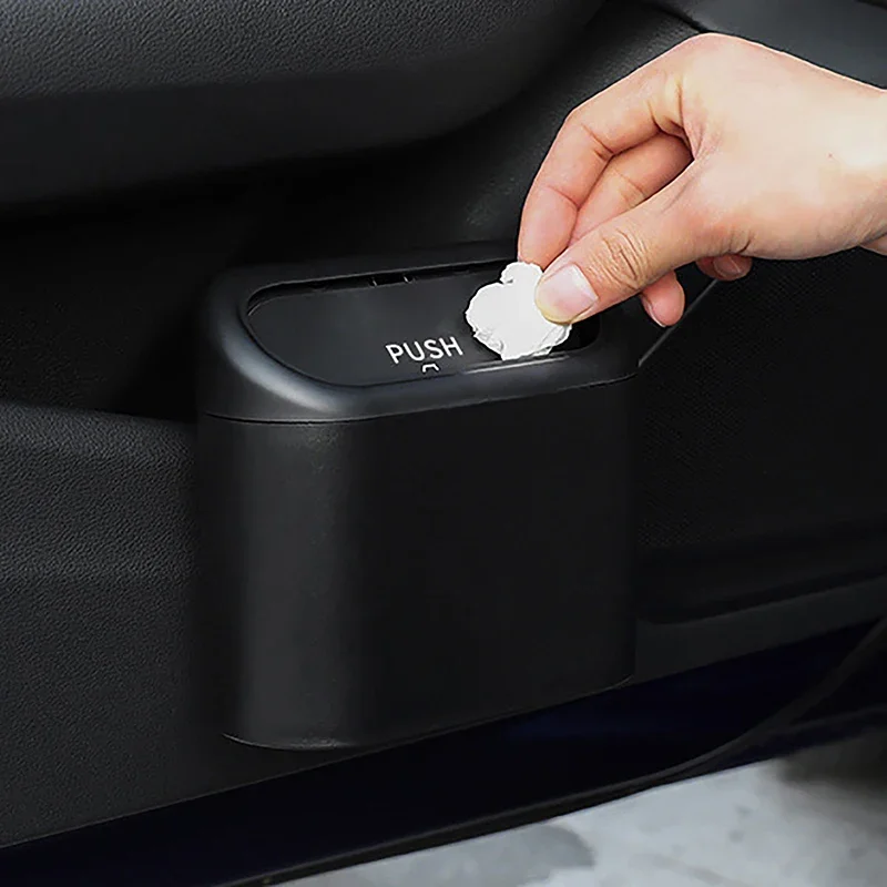

Car Mounted Garbage Bin With Lid Hanging Storage Bin Mini Press Type Side Door Garbage Storage Bin