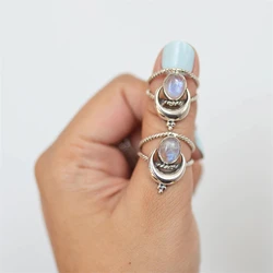 Bohemian Style Inlaid Moonstone Waning Moon Ring Fashion Personality Women's Design Sense Rings Engagement Wedding Gift Jewelry