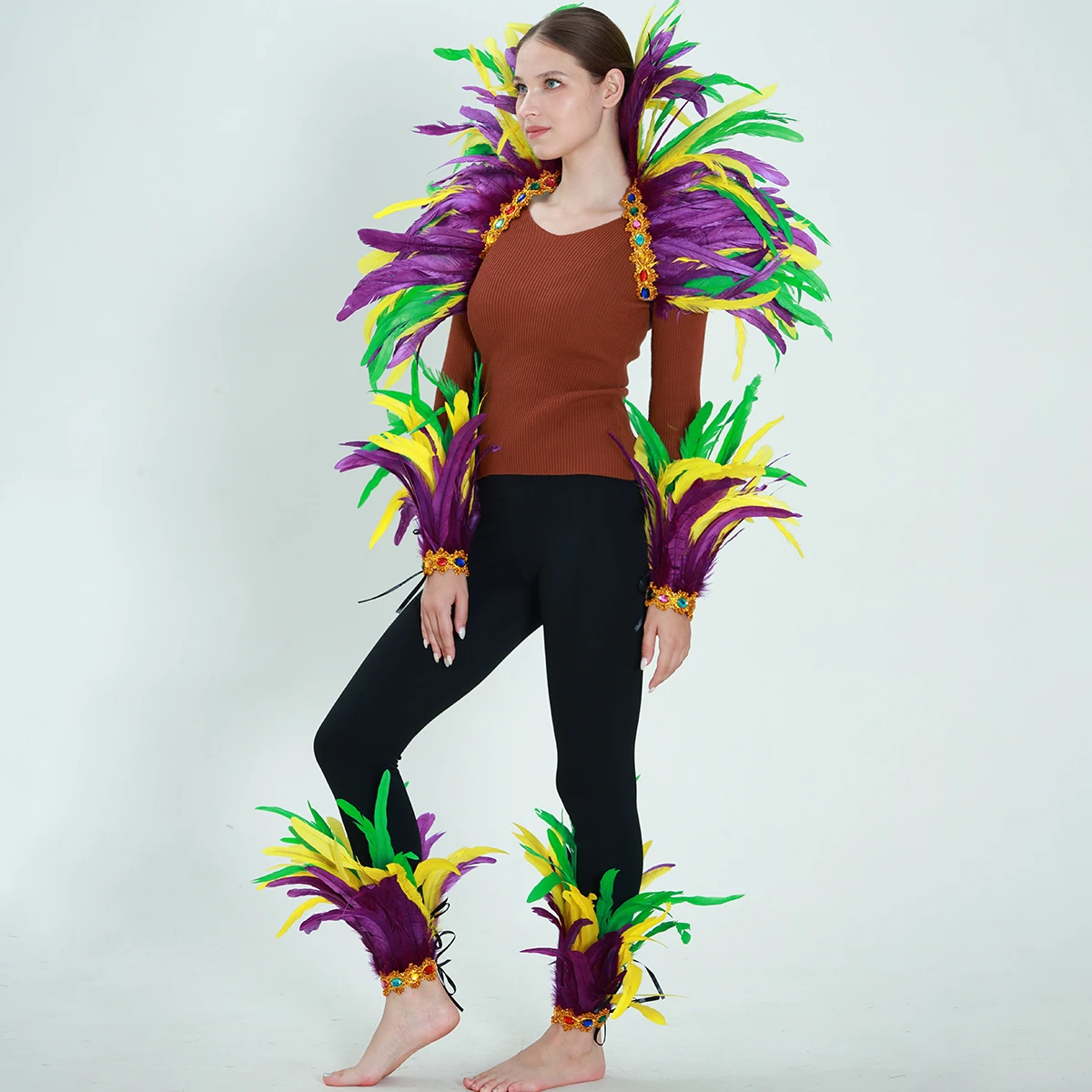 

Women's Feather Shawl And Wrist Cuffs Set for Halloween Mardi Gras Witch Costume Gothic Party Cosplay Clothing accessories