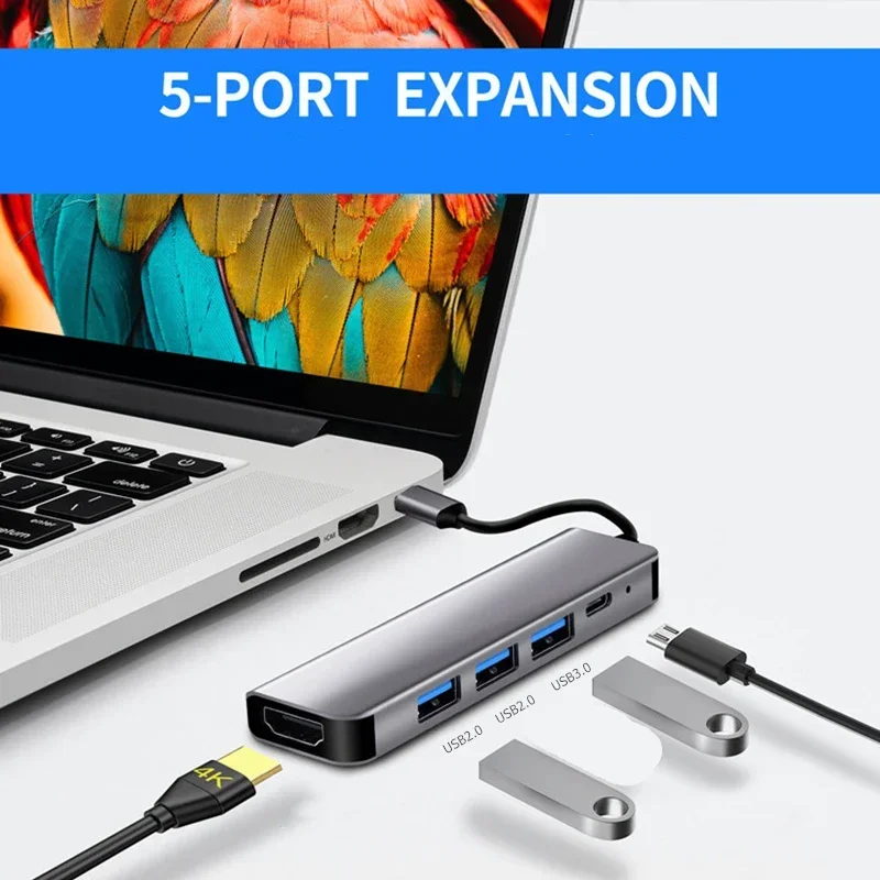 USB C Hub to 4K HDMI-Compatible USB 3.0 2.0 Type C PD Charging Dock for MacBook Samsung S20 Dex PS5 iPad TV Laptop Mouse