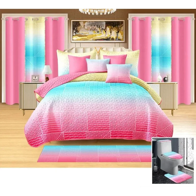 # 26-Piece Printed Bedding Set With Matching Curtains Cotton Quilt Set With 300TC Thread Count