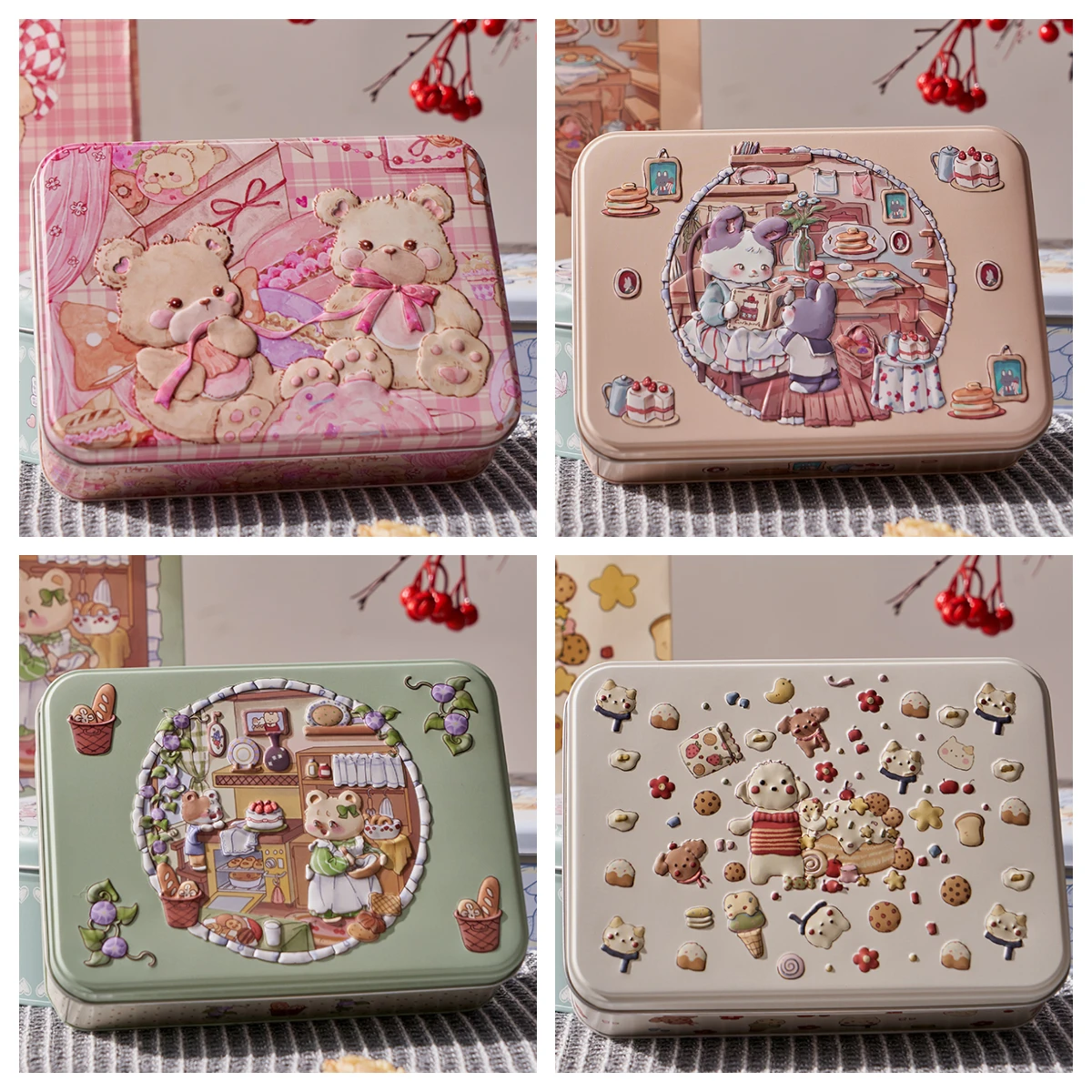 

Large Rectangle Cartoon Bear Cookies Storage Tin Box With Lid Metal Candy Chocolate Home Organizer Coffee Sugar Tea Container